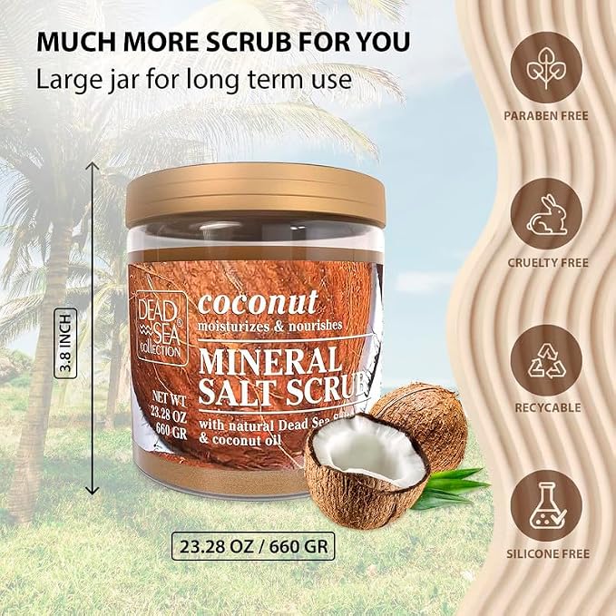 Dead Sea Collection Coconut Salt Scrub – Exfoliating Body Scrub for Women – Moisturizing and Nourishing Skin – with Pure Oils and Dead Sea Minerals (23.28 Oz)