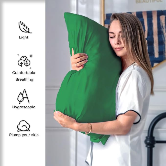 Silk Pillow Cases 2 Pack,Soft Breathable and Sliky Standard Size Pillow Cases Set of 2,Natural Mulberry Silk Pillowcase Set of 2 for Hair and Skin with Hidden Zipper (Olive Green,20"X 26",2pcs)