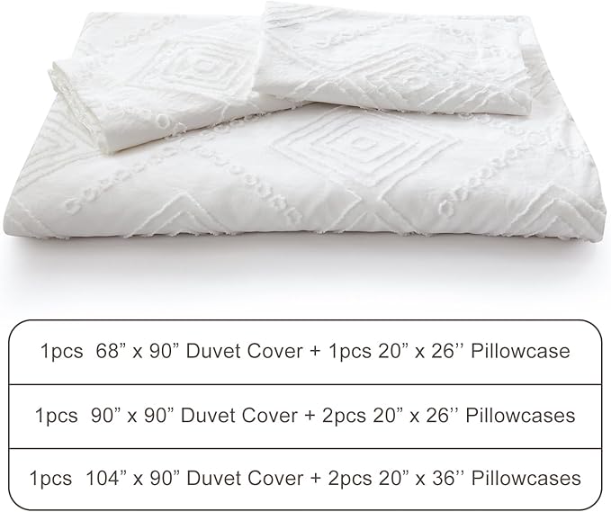 EMME White Boho Duvet Cover Twin, 2 Pieces Tufted Comforter Cover Set, Boho Embroidery Bedding Sets for All Seasons, 1 Duvet Cover + 1 Pillowcase (White, Twin)