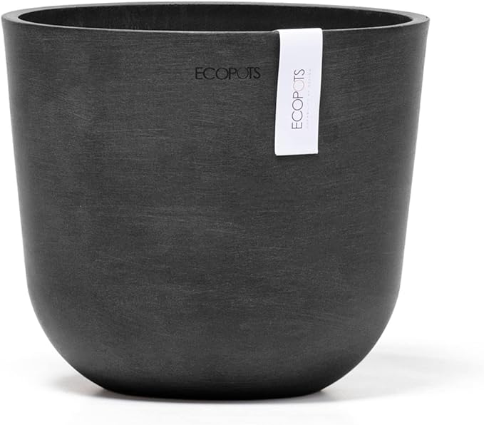 Ecopots Oslo Durable Modern Round Indoor/Outdoor Recycled-Based Composite Flower Pot Planter, White Grey, 17.75"