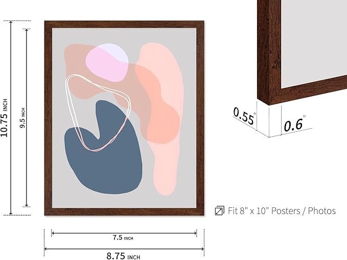 Monem Art Abstract Organic Shapes Print - Minimal Scandinavian Line Art Poster - Wall Decor for Living Room, Bedroom or Office - 8x10 Brown Framed Wall Art by Mareike Bohmer
