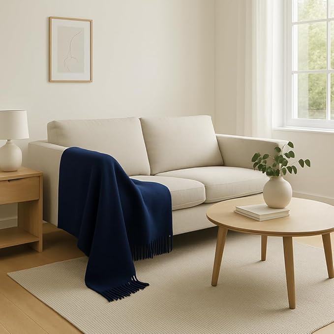 Lincove Pure Cashmere-Merino Wool Blanket - Warm & Soft Throw Blanket - 74"x55" Comfortable and Cozy Throw Blankets for Couch, Sofa, or Chair - Lightweight and Classic Throws - Sapphire