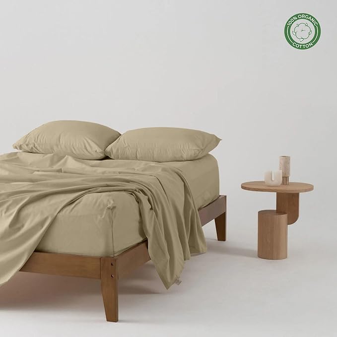 Pure 100% Certified Organic Cotton Bed Sheet Set 1000 Thread Count, 4 Piece Bedding Set, 24" Extra DEEP Pocket, Crisp and Cooling Sateen Weave, Eco-Friendly -(Taupe, California King)