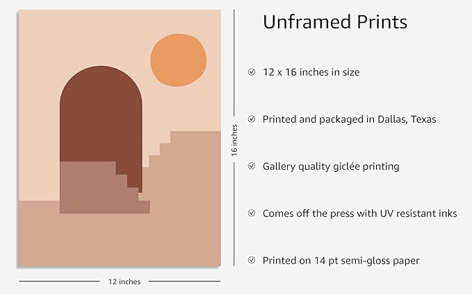 Y2K BOO Abstract Architecture UNFRAMED Wall Art Archway Stairs Sun Geometric Shapes Earth Tones Terracotta Mid Century Modern 12x16 Inch Heavyweight Paper Studio Decor