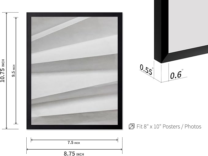Monem Art Minimalist Paper Fold Abstract Print - Scandinavian Monochrome Texture Poster - Wall Decor for Living Room, Bedroom or Office - 8x10 Black Framed Wall Art by Mareike Bohmer