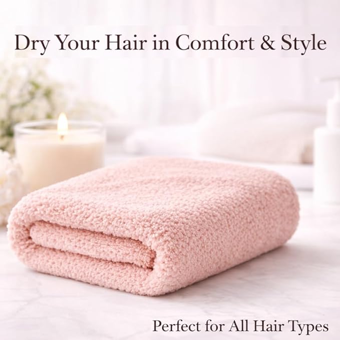 Luxury Microfiber Hair Towel Wrap for Women - Quick Dry, Super Absorbent Hair Turban, Soft & Lightweight Anti-Frizz Towel for Long, Thick & Curly Hair (Pink Blush, 48" × 24")