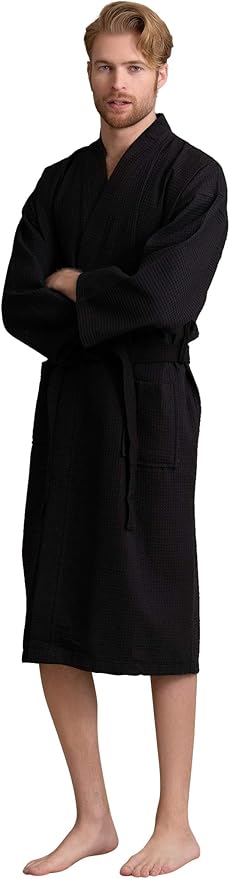 Soft Touch Linen Men's Cotton Waffle Bathrobe, Luxurious & Lightweight, Comfortable & Absorbent, Softness, Fast Dry,