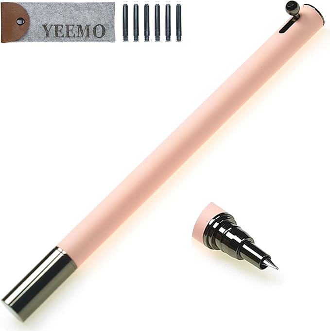 Retractable Fountain Pen – 0.38 mm Extra Fine Nib Fountain Pen, Smooth Fancy Pens with Converter, 6 Ink Cartridges & Gift Pouch for Writing (Pink)
