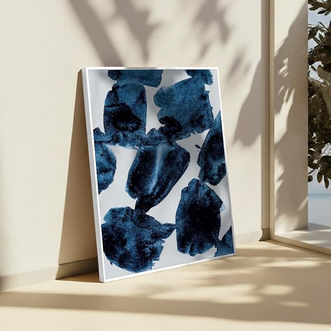 Monem Art Blue Abstract Watercolor Texture Print - Minimalist Modern Art Poster - Wall Decor for Living Room, Bedroom or Office - 8x10 White Framed CANVAS Wall Art by Mareike Bohmer