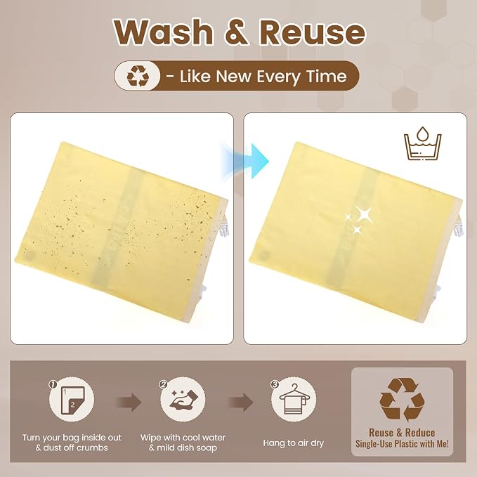 Reusable Beeswax Bread Bags for Sourdough & Homemade Bread, 2 Pack XL Cotton Storage Bag to Keep Loaves Fresh Longer, Freezer Safe & Eco-Friendly
