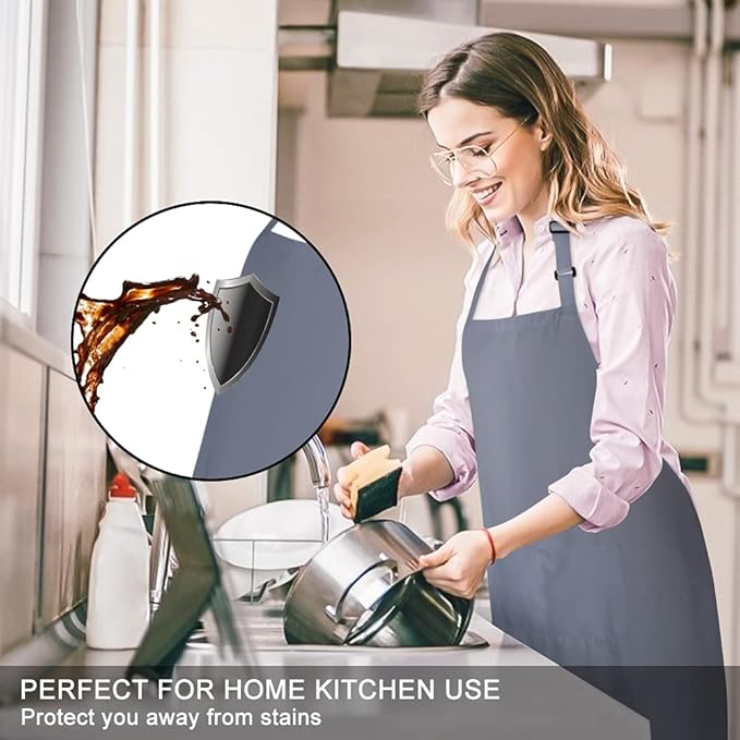 Jubatus 2 Pack 100% Cotton Aprons with 2 Pockets Cooking Chef Kitchen Adjustable Bib Apron for Women Men, Gray