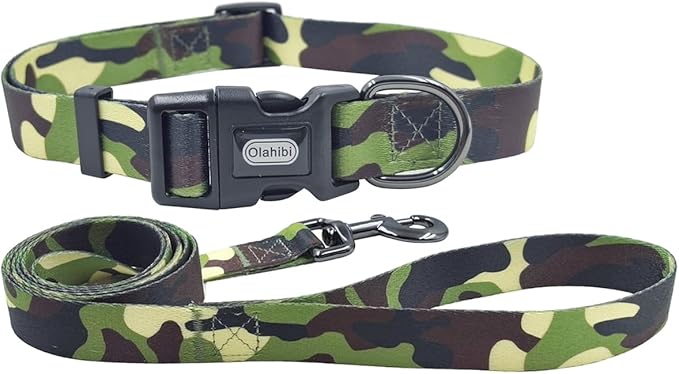 Dog Collar Leash Set, Camouflage Pattern, Polyester Material, Adjustable Collar and 5ft Matching Leash, for Puppy Dogs.(XS, Camo)