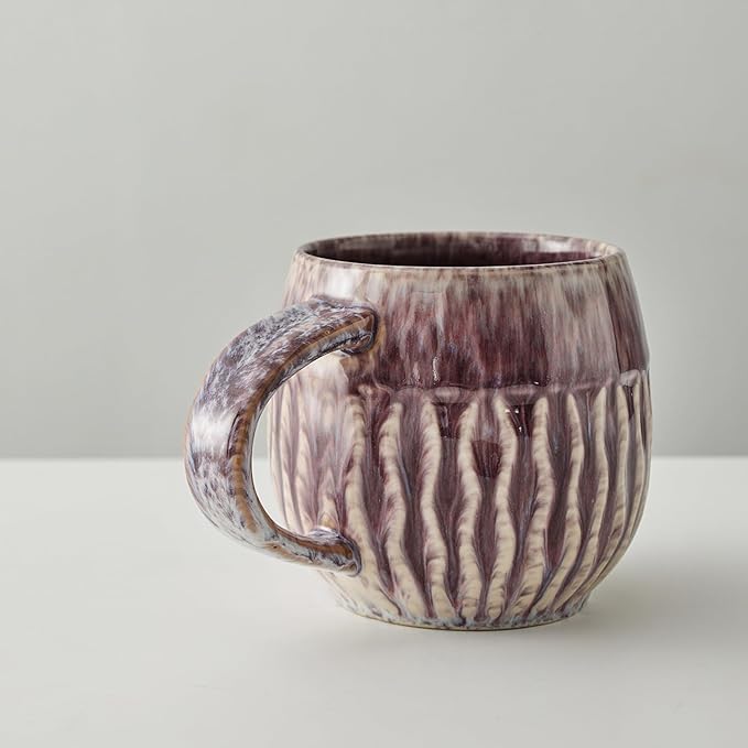 20oz Large Coffee Mug - Unique Handcrafted Look Ceramic Cup, Large Tea Mug, Microwave & Dishwasher Safe (Purple)