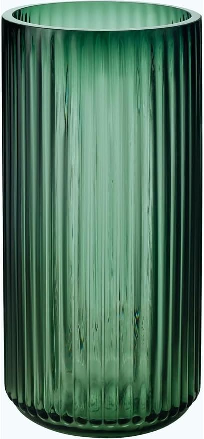 DECORPIA 8 Inch Premium Thickened Green Glass Vase - Ribbed Glass Flower Vase for Rustic Home Decor, Decorative Vases for Flowers for Modern Farmhouse, Ideal for Shelf, Mantle, Table Entryway Décor