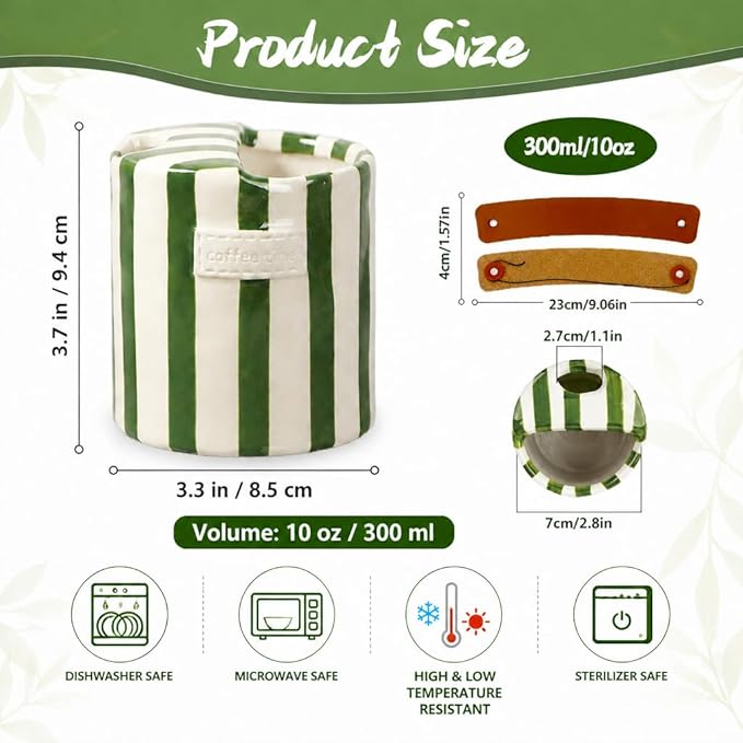 Shelprojsu 10oz Ceramic Travel Coffee Mug,Ceramic Mug with Sip hole Hand Painted Coffee Mugs with Sleeve Cup,Can Work as a Gift Ideal for Coffee Lovers(Green)