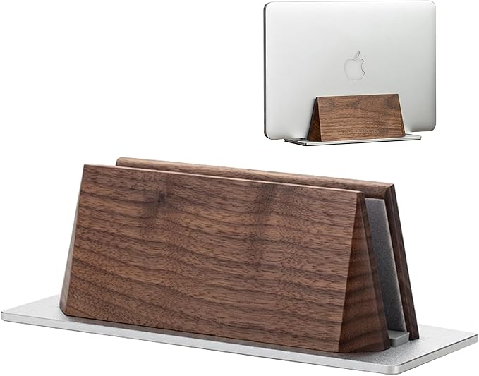 muso wood Vertical Laptop Stand, Walnut Laptop Holder Desktop Stand with Adjustable Dock Size, Wooden Laptop Stand for MacBook Pro and Other Laptops