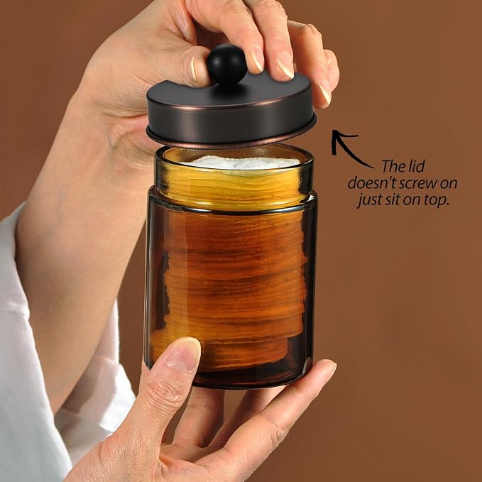 3PACK Amber Glass Qtip Holder+ Mason Jar Bathroom Accessories Lids Set(4pcs)-Oil Rubbed Bronze