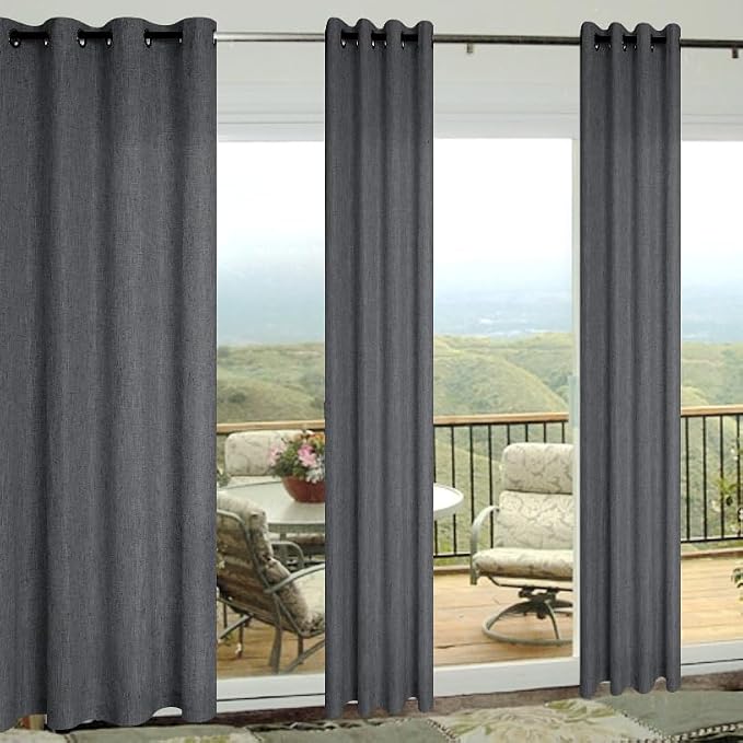 Grey Living Room Curtains 96 Inches Long 2 Panels Grommet Eyelet Neutral Linen Sheer Soft Cotton Modern Farmhouse Drape Light Filtering Semi Sheer Charcoal Gray Curtain Ceiling to Floor 52x96 Length