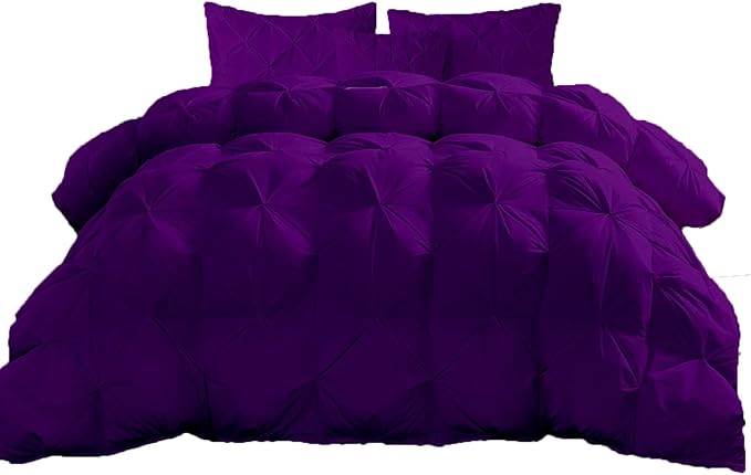 Hypoallergenic 1000-TC Pinch Pleated Down Alternative Comforter Oversized King Plus (128x120) 5-Pc ( 1pc Comforter & 2 pcs Pillow Covers ), 650 GSM & All Side Corner Tabs 100% Egyptian Cotton