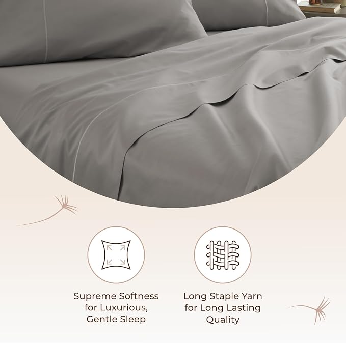 Certified Organic King Flat Sheet Only - 100% Organic Cotton Top Sheet with Luxurious Soft and Breathable 300 Thread Count Sateen Weave Finish - GOTS & Fairtrade Certified (Classic Grey, King)