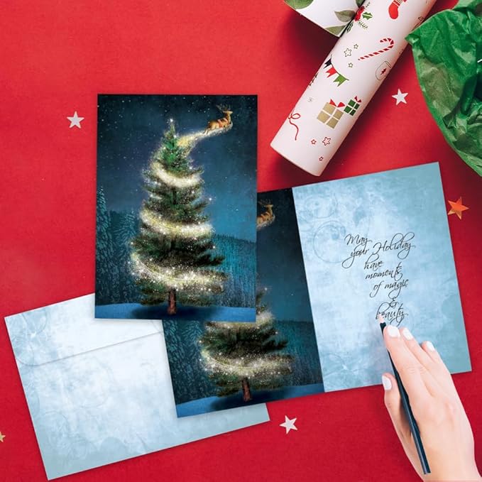 Tree-Free Greetings - Christmas Greeting Card - Artful Designs - 1 Card + Matching Envelope - Made in USA - 100% Recycled Paper - 5"x7" - Magical Reindeer (GO64231)