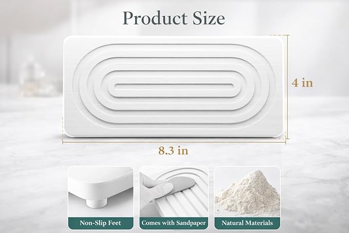 2-Pack Diatomaceous Earth Soap Trays, Quick-Dry Soap Holders for Bathroom, Kitchen & Shower, Absorbent & Non-Slip Design, Keeps Countertops Dry and Clean (White)