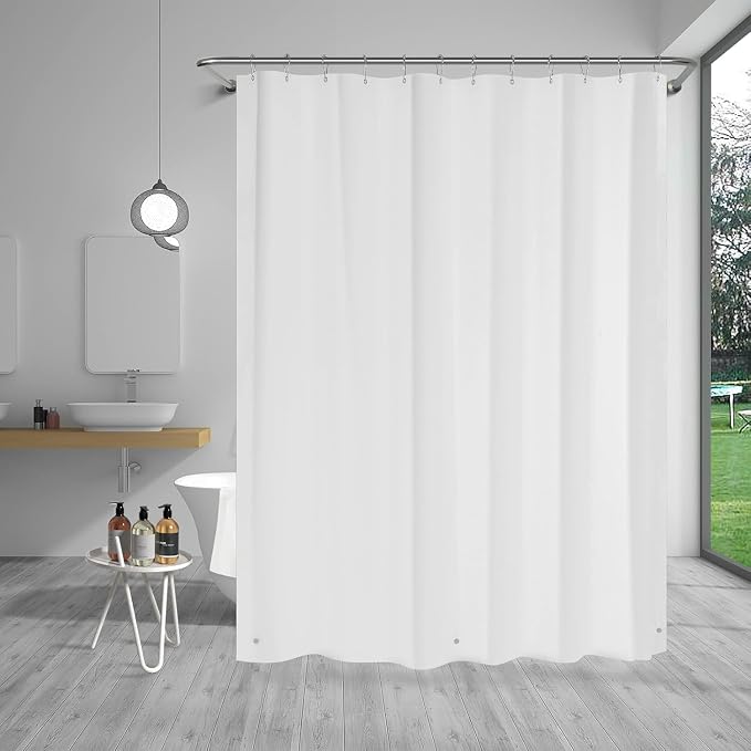 TIKABC Shower Curtain Liner, 4G PEVA Shower Liner, Plastic Waterproof Shower Curtains, with Grommet Holes and 3 Magnetic Weights(White)