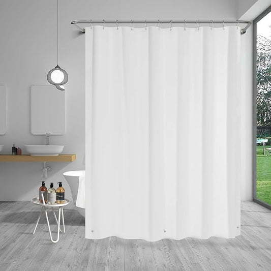 TIKABC Shower Curtain Liner, 4G PEVA Shower Liner, Plastic Waterproof Shower Curtains, with Grommet Holes and 3 Magnetic Weights(White)
