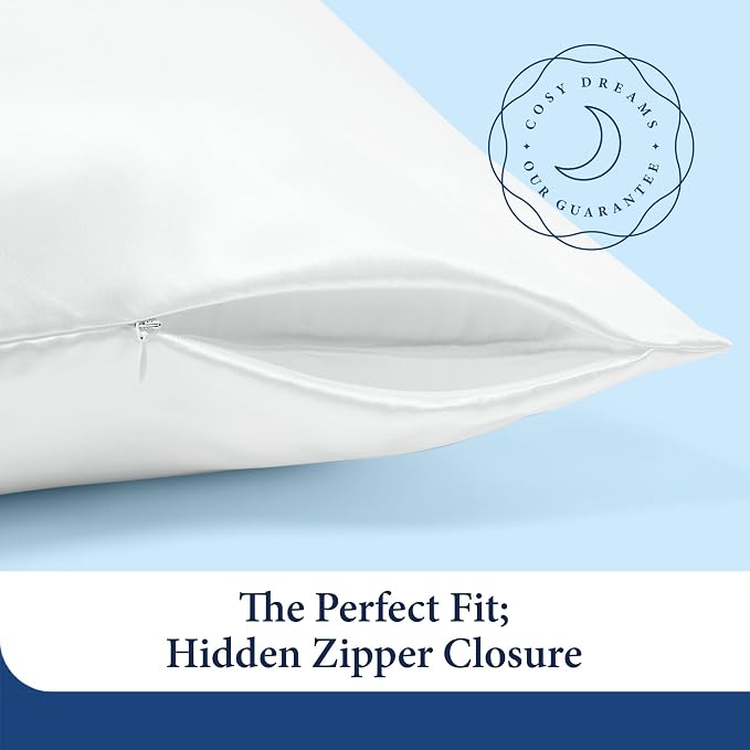 Cosy House Collection 100% Pure Silk Pillowcase | Pure Mulberry Silk - Cooling, Breathable, 22 Momme 6A High-Grade Fibers + Hidden Zipper Closure (Standard, Cream)