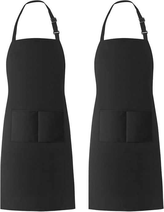 Xornis 2 Pack Bib Aprons with 2 Pockets Kitchen Apron Cooking Chef Black Cotton