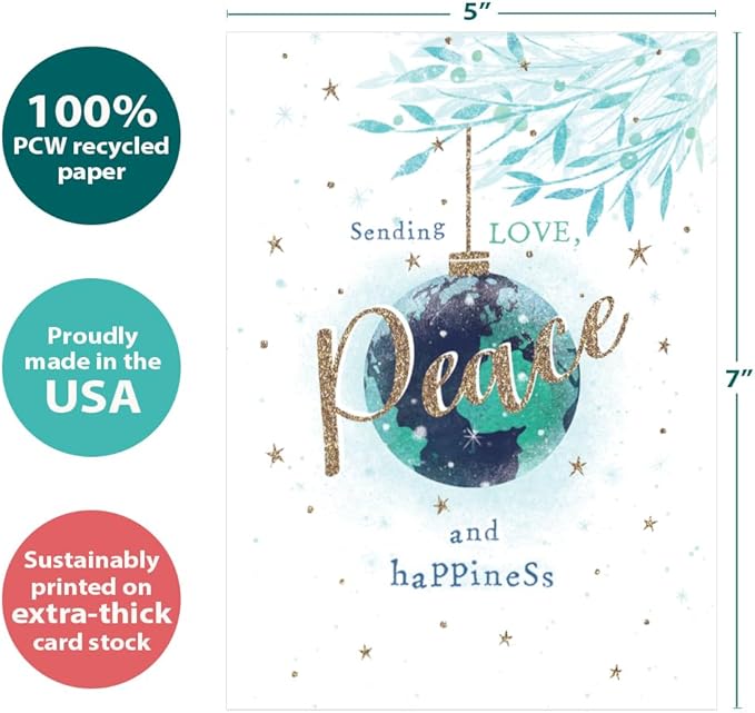 Tree-Free Greetings - Season's Greeting Cards - Artful Designs - 10 Cards + Matching Envelopes - Made in USA - 100% Recycled Paper - 5 x 7 - World Peace (AHB1314)
