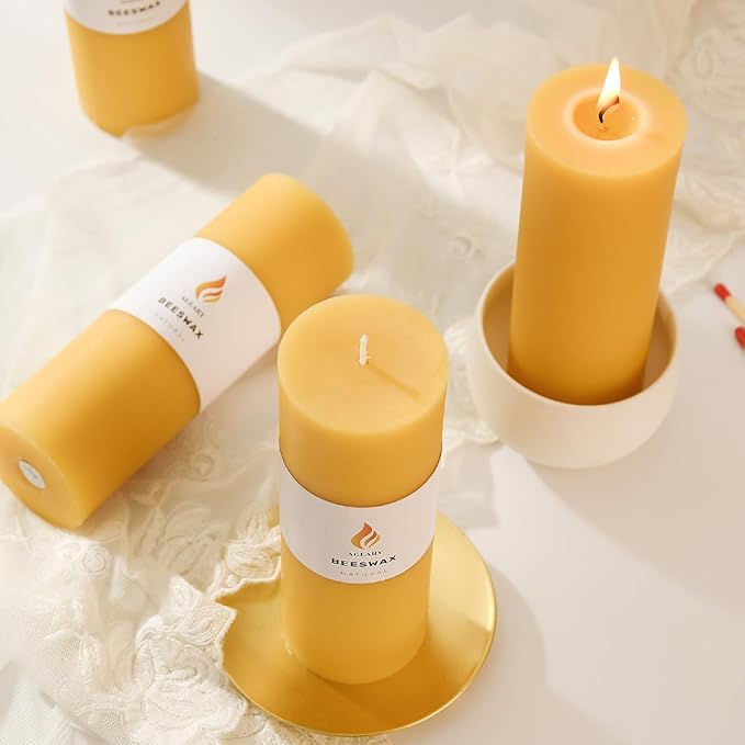 AGLARY2PCS Pure Beeswax Pillar Candles, 2-Inch Diameter x 6-Inch Height, Natural Unbleached Beeswax, Unscented, Durable & Safe for Home Decor