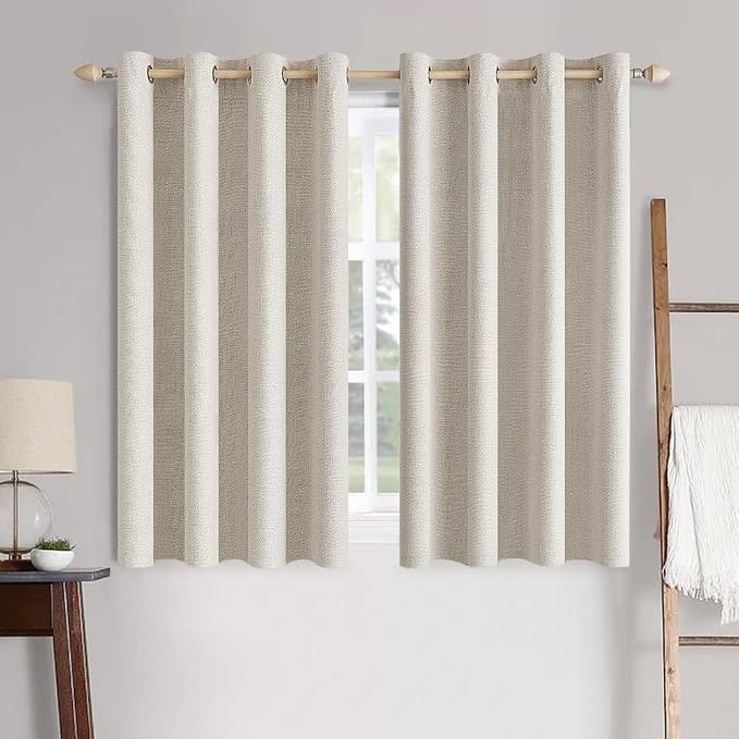 MIULEE Linen Curtains 100% Blackout for Bedroom Thermal Insulated Birch Grommet Room Darkening Curtains & Drapes for Living Room 52 x 72 Inch (2 Panels)