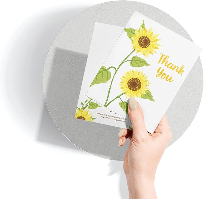 Twigs Paper Thank You Card Set - 12 Assorted Greeting Cards For All Occasions - Thank You Cards with Envelopes - Appreciation Cards - Eco Friendly - Made In USA - 5.5 x 4.25 Inch Size - Sunflower