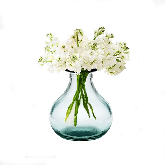 COURONNE CO. Gourde Recycled Glass Vase, 8.25” Clear Glass Vase with Large Capacity for Floral & Home Décor