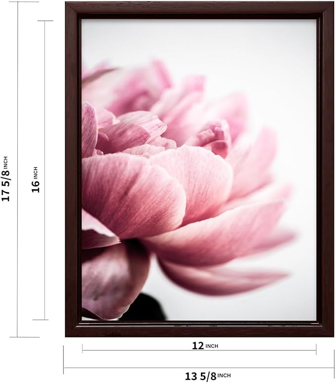 Monem Art Pink Peony Macro Photography Print - Minimalist Floral Art Poster - Wall Decor for Living Room, Bedroom or Office - 12x16 Brown Framed CANVAS Wall Art by Mareike Bohmer