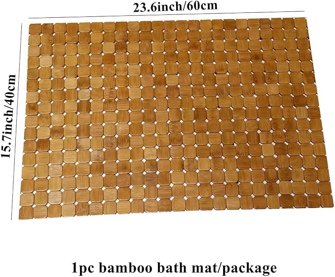 HJJKKH Bamboo Bath Mat with 15.7X23.6 inch,Nature Bamboo Wooden Bathroom Mat,Non Slip and Foldable Floor Shower Bath Mat for Bathroom,Bathtub,Shower,Sauna,Hot Tub