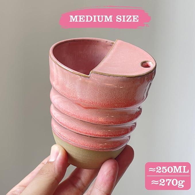 Handmade Ceramic Handcrafted Rough Earthenware Hand-held Corrugated Mug, Creative Household Coffee Water Cup,300ML, Unique Design, Safe for Microwave and Dishwasher (3#)