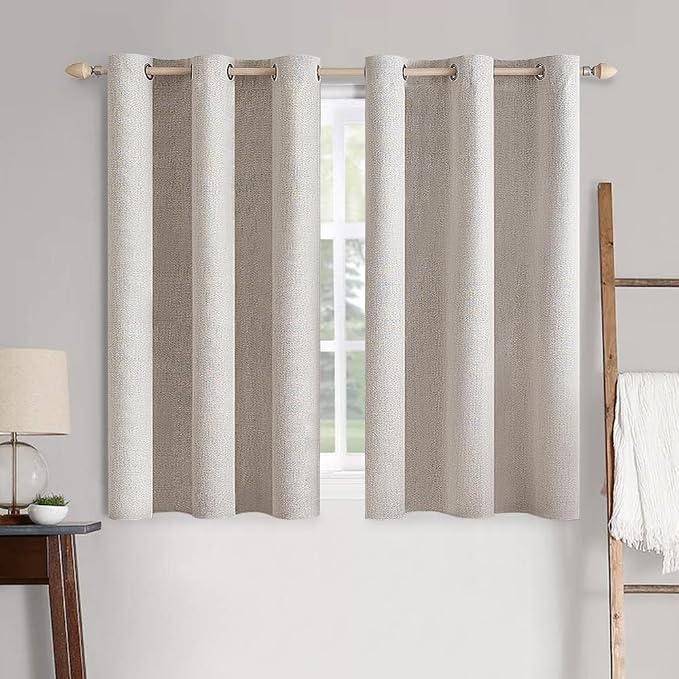 MIULEE 100% Blackout Linen Textured Curtains for Bedroom Solid Thermal Insulated Ivory Grommet Room Darkening Curtains & Drapes Luxury Decor for Living Room 42 x 54 Inch (2 Panels)