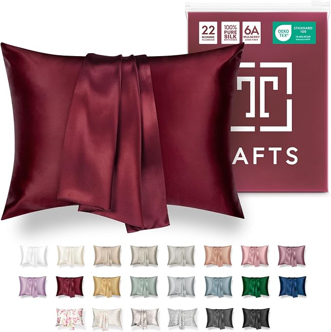 Tafts Pillow Cases - 22mm 100% Pure Mulberry 6A Silk Pillowcase for Hair & Skin with Zipper Closure, Cooling, Natural, Organic, Double Sided Silk Pillow Case (Burgundy, Queen 20x30 1pc)