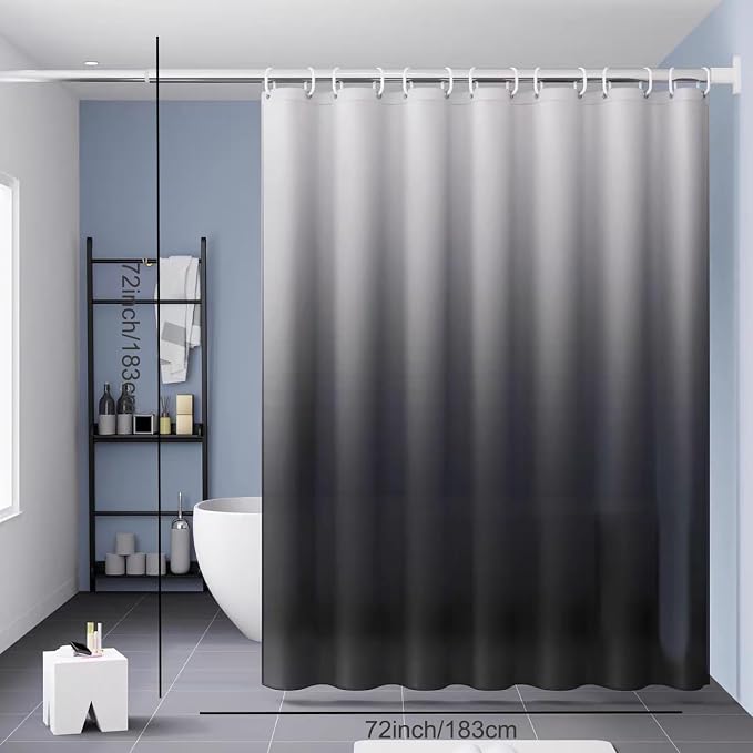 TIKABC Shower Curtain Liner, 4G PEVA Shower Liner, Plastic Waterproof Shower Curtains, with Grommet Holes and 3 Magnetic Weights(Gradient Grey)