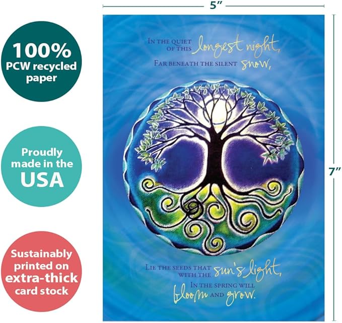 Tree-Free Greetings - Winter Solstice Greeting Cards - Artful Designs - 2 Cards + Matching Envelopes - Made in USA - 100% Recycled Paper - 5"x7" - Longest Night Mandala (GT64283)