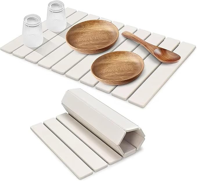 Large Stone Dish Drying Mat for Kitchen Counter,drying mat 24"(L)×16"(W),diatomaceous earth dish drying mat,quick drying stone mat for kitchen sink,drying dish mat white