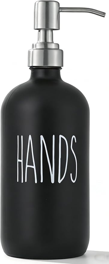 Black Glass Soap Dispenser with Stainless Steel Pump, Farmhouse Style Hand & Dish Soap Dispenser for Bathroom and Kitchen Sink, Soap Dispenser for Kitchen Sink(Black h)