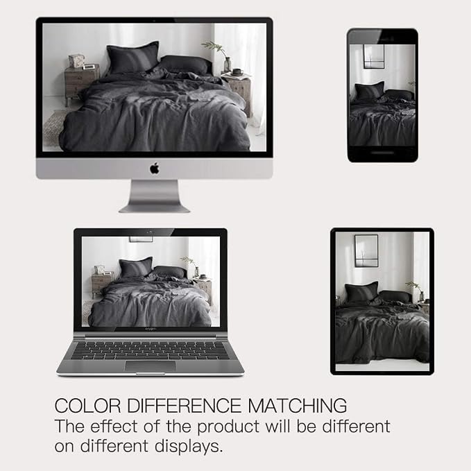 Simple&Opulence 100% Washed Linen Duvet Cover with Embroidered, 3 Pieces Soft Farmhouse Comforter Set with Button Closure,1 Duvet Cover and 2 Pillowshams(Full,Charcoal Grey)