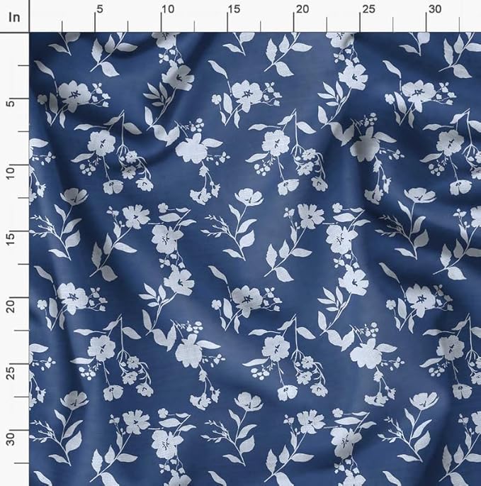 Soimoi Lightweight Cotton Voile Fabric, Blue - Floral Print, Unstitched Material - 42 Inch Width, Ideal for Making Summer Dresses, Blouses, Scarves, Lingerie, Sheer Curtains, Garment Linings, 1 Yard