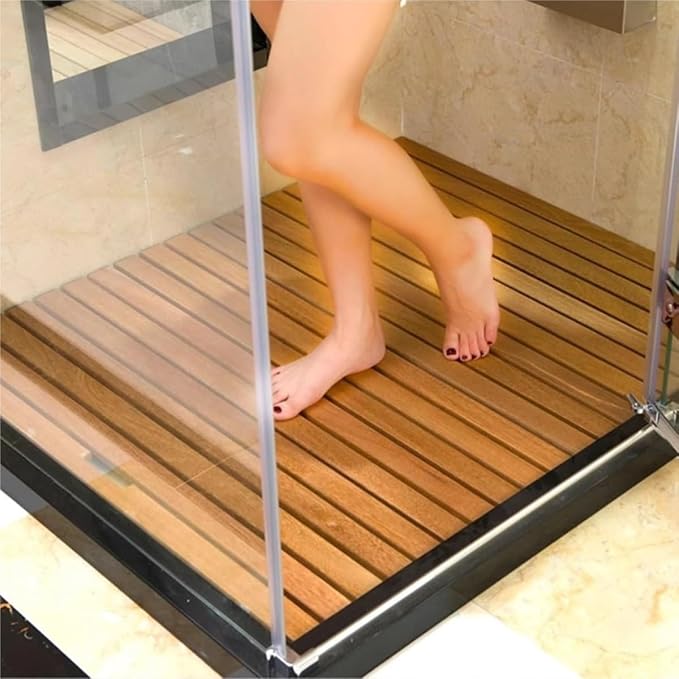 Square Teak Shower Mat 20 24 26 28 30 32 34 36in, Elevated Waterproof Non Slip Solid Wood Bath Mat for Bathtub/Inside Outside Showers/Spa, Customizable(36x48in(91x121.5cm))