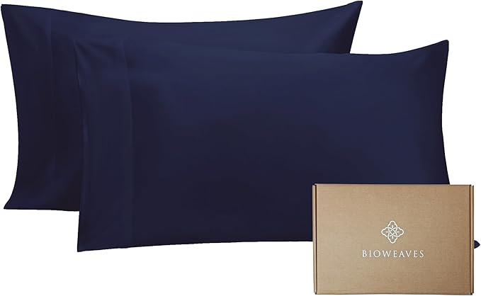 BIOWEAVES 100% Organic Cotton King Pillow Cases 300 Thread Count Soft Sateen Weave GOTS Certified – King Size, Set of 2, Navy Blue