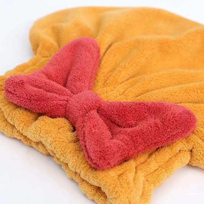 4 Pcs Hair Turban Wraps Super Absorbent Hair Towel Wraps Cute Microfiber Hair Drying Towel Caps with Bow Knot for Women Girls