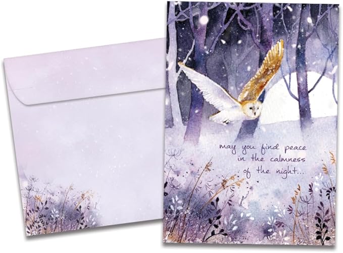 Tree-Free Greetings - Winter Solstice Greeting Card - Artful Designs - 1 Card + Matching Envelope - Made in USA - 100% Recycled Paper - 5"x7" - Owl Calmness (GO68828)